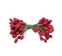 50 Double Ended Berries On Wire (100 Berries) for Xmas Wreaths / Craft Work and Floristry (high gloss plaster berries) (2 Bunches, Red)