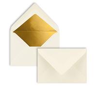 50 Envelopes in Natural White with Gold Lining DIN C7 8.1 x 11.4 cm Wet Adhesive 120 g/m² Ideal Envelopes for Vouchers, Gifts