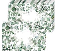 50 Eucalyptus Leaves Paper Placemats Disposable Placemats Green Leaves Paper Placemats Spring Summer Table Decoration for Holiday, Party, Indoor, Outdoor, 40 x 28 cm