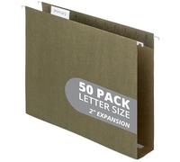 50 Extra Capacity Hanging File Folders, Heavy Duty Expanding Hang Folders with 2’’ Expansion, Standard Letter Size, Designed to Store Bulky Files, 50 Pack