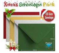 50 Festive Xmas Card Envelopes Multi Coloured C5 Gummed Christmas Card Envelope