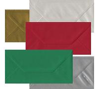 50 Festive Xmas Card Envelopes Multi Coloured DL Gummed Christmas Card Envelope