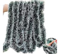 50 FT/15M Long Dark Green White Artificial Christmas Tinsel Garland Decorations DIY for Xmas Tree,Fireplace Mantel,Door,Patio,Stairs Railing Outdoor Indoor Holiday Party Decor