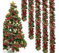 50 Ft Christmas Tinsel Garland Christmas Metallic Tinsel Twist Hanging Garland Glitter Christmas Tree Hanging Garland Decorations for Xmas Tree Home Stairs Indoor Outdoor Party Decor (Red and Green)