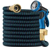 50 ft Expandable Garden Hose - All New 2025 Retractable Water Hose with 3/4" Solid Brass Fittings, Extra Strength Fabric - Flexible Expanding Hoses with 10 Pattern Spray Nozzle
