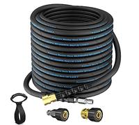 50 Ft Pressure Washer Hose, Power Washer Hose Attachment with 3/8'' Quick Connector, High Tensile Wire Braided Hose for Cold & Hot Water 4800PSI Kink Resistant Car Wash Hose with M22-14mm Adapter Kit
