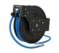 50 ft Retractable Air Hose Reel, Auto Rewind 3/8 in Hybrid Hose, Max 300PSI Air Compressor Hose Reel, Ceiling/Wall Mount Heavy Duty Industrial Steel Reel with Swivel Bracket (50FT)