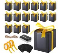 50 Gift Boxes For Wine Glasses, Clear Window Design, Gold Ribbon & Tag With Hemp Rope, Perfect For 9 Oz Stemless Glasses, Wedding & Birthday Packaging