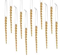 50 Gold Plastic Icicle Ornaments - Twisted Christmas Tree Hanging Decorations for Winter Holiday & Xmas Party (5.9 Inch)