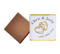 50 Golden Hearts Personalised Chocolate Wedding Favours (Plain Mint)