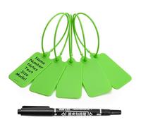 50 Green Blank Plastic Tags for Labeling Waterproof Hanging Labels Writable Tags Seal Plastic Marking Label for Luggage Bags Keys Inventory with One Marker Pen