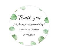 50 Greenery Eucalyptus Personalised Wedding Favour Stickers - Thank You for Sharing Our Special Day Labels for Engagement Annivsary Party Favours Sweet Bag Gift Seals -Rd 078 (01)