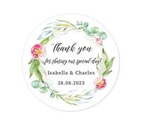 50 Greenery Eucalyptus Personalised Wedding Favour Stickers - Thank You for Sharing Our Special Day Labels for Engagement Annivsary Party Favours Sweet Bag Gift Seals -Rd 078 (02)