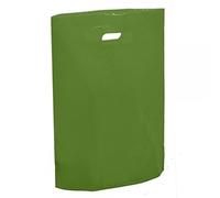 50 Harrods Green Plastic Carrier Bags - 15" x 18" x 3" Large Coloured Bag - Reusable Retail Market Traders Fashion Colored Carriers