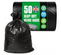 50 Heavy Duty Black Bin Bags Refuse Sacks - Every Day Use Black Bin Bags - 70L Strong Refuse Sacks - For Household Waste Garden Rubble - Thick Durable Bin Liners.