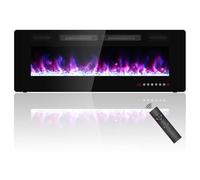 50 inch Ultra Thin Electric Fireplace, Freestanding, Recessed or Wall Mounted, 1500W Energy Efficient Heater with Realistic 3D Crystal Flame Effect, Remote Control & Touch Panel, 750W/1500W,UKCA/CE