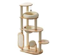 50 Inches Wood Cat Tree, Pussy Scratching Toy Tower, Kitten Activity Center House with Transparent Capsule, Indoor Kitty Castle for Cats Large Adult