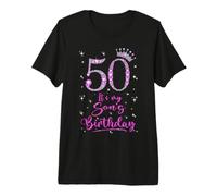 50 It's My Son's Birthday Pink Crown 50 Years Old Premium T-Shirt