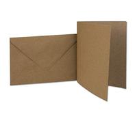 50 Kraft Paper Blank Card Set DIN A6 Folded Card - Natural Brown - 105 x 147 mm 220 gm² with Letter DIN C6 Envelopes 115 x 160 mm 90 gm² Nature Brown (Kraft Paper Envelopes without Windows of Your