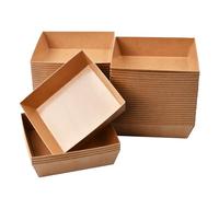 50 Kraft Paper Food Trays, Brown Cardboard Boats, Water & Oil Proof Snack Trays, Kraft Cardboard Bowls for Snacks, Fried Foods, Salads, Macaroons (12.5 x 11 x 3.5 cm)