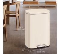 50 L Kitchen Bin, Rubbish Bin, Stainless Steel Trash Bin, Soft Close, Step-On Pedal, Removable Inner Bucket, Sand Beige