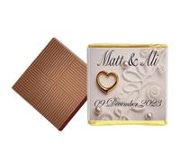 50 Lace & Gold RIng Personalised Chocolate Wedding Favours (Milk)