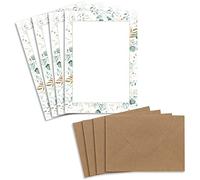 50 Letter Paper Sets DIN A5 - Natural Paper in Cream with Frame with Eucalyptus Branches - with Envelopes DIN C6 in Sand Brown Letter Sheet Printable Ideal for Wedding Invitations
