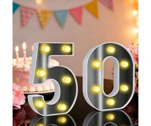 50 Light up Numbers, 6.3in Led Light up 50, 50th Birthday Decorations, Lighted Number Sign for Birthday Party Wedding Anniversary Home Decor (50)