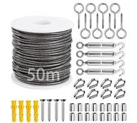 50 m wire rope set, 304 stainless steel rope, stainless steel cable, trellis wire rope, stainless steel, turnbuckle, tension sieve with turnbuckle, eyelet screw, stainless steel cable