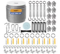 50 m Wire Rope Stainless Steel Set, 3 mm Steel Cable with M5 Eyelets Rope Tensioning Set, Rope Tensioner Turnbuckle Tension Wire PVC-Coated for Climbing Plants, Fences, String Light Suspension,