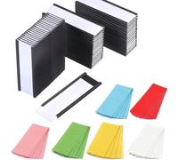 50 Magnetic Label Holder | 25MM x 76MM |,with 100 Paper Inserts,50 Plastic Protectors and 25 Colorful Cardstock | Mess Free Reusable for Shelf White Board Toolbox Metal Wall Cabinet Drawer