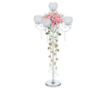 50" Metal Crystal Tealight Candlestick Candle Holder with Pendants - Multi-Height Floor/Table Centerpiece for Home Decor, Wedding & Party Events - Elegant Crystal Bowl Design (Silver-1pc, 5-Arm)