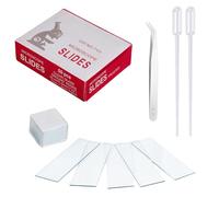 50 Microscope Glass Slide, 100 Microscope Cover Glasses, White Glass Plain Microscope Slides, Pre-Cleaned Microscope Slides with 2 Droppers, Microscope Slides with Ground Edge for Laboratory Research