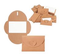 50 Mini Kraft Envelopes with Blank Cards, 10.5x7.2cm Heart Clasp Brown Envelopes for Mother's Day Thank You Notes, Gift Cards & Invitations