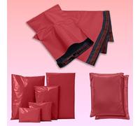 50 Mixed Size Red Mailing Bags Self-Seal Poly Postal Bags in 5 Sizes (10 Each) Waterproof Postage Bags for Parcels Small to Large Envelope Mailers for Business, Holiday & Everyday Shipping