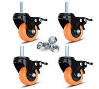 50 mm Swivel Caster Wheels 2 Inch Heavy Duty Threaded Stem Casters 3/8"-16x1" Safety Dual Locking Industrial Castors Set of 4 Load Bearing 270kg Caster with Brakes Wheels for Cart, Furniture
