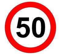 50 mph kmph speed limit road sign - Self adhesive sticker (200mm x 200mm)