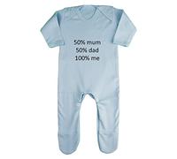 50% Mum 50% dad 100% me Genetics Baby Romper Jumpsuit with feet, 3-6 Months, Pastel Blue