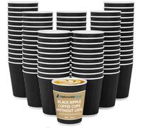 (50) Nationwide Paper Coffee Cups without Lids, Insulated Ripple Hot Paper Cups, Disposable Cups for Hot Drinks, (12oz, Black)