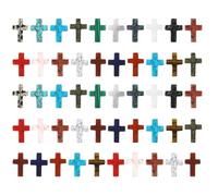 50 Natural Stone Mini Cross Charms For Diy Jewelry, Pocket Crosses In Assorted Colors, Polished For Crafting & Gift Ideas