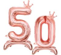 50 Number Balloons, Standing Number 50 Balloon 32"/81cm 50th Birthday Decorations for Women Rose Gold Foil 50 Balloon 50th Birthday Balloons