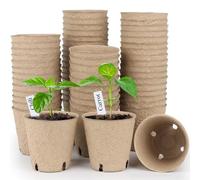 50 Nursery Pots with 20 Plant Labels, Biodegradable Paper and Plastic, Drainage Equipped Design for Growing Healthy Plants Indoors and Outdoors (A)
