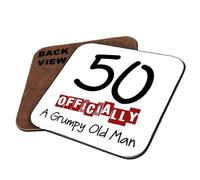 50 Officially A Grumpy Old Man, 50th Birthday Coaster, Drinks Coffee-Tea Coaster.