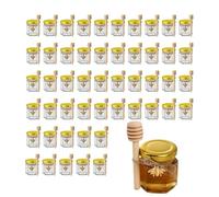 50 Pack 1.5 oz Hexagonal Honey Jars for Honey with Wooden Dipper bee Charms Thank You Cards Burlap Fabric Twine String for Baby Shower Wedding Party Favors Gifts