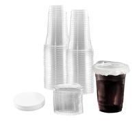 50 Pack 16oz Reusable Clear Cups with Direct-Drinking Lids & Leakproof Paper - Cold Drink Cups for Iced Coffee,Smoothies, Milkshakes, Slushies & More