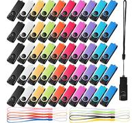 50 Pack 256MB USB 2.0 Flash Drives Bulk with Lanyards Portable USB Thumb Drives Swivel with LED Light Swivel Flash Drive for Office School Data Storage Backup