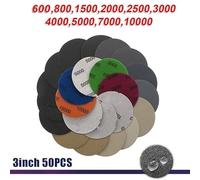 50-Pack 3-Inch Hook-and-Loop Wet/Dry Sanding Discs - Silicon Carbide Abrasive Discs for Power Sanders, Grits 600 to 10000 (10 Grades), 75 mm, for Wood, Metal, Automotive & Stone Finishing