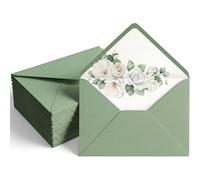 50 Pack 5 x 7 Inches Sage Green Envelopes Floral Pattern Invitation Envelopes V-Flap Water Gummed 150GSM Thick Paper for Wedding, Postcards, Greeting Cards, Mailing