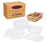 50 Pack 500ml Clear Plastic Food Containers with Lids Microwave Safe