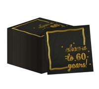 50 Pack 60th Birthday Napkins 25x25 cm, 3-Ply Cheers to 60 Years Cocktail Napkins Disposable Black and Gold Party Napkins Paper Napkins for Birthday Wedding Anniversary Decorations (60 Years)